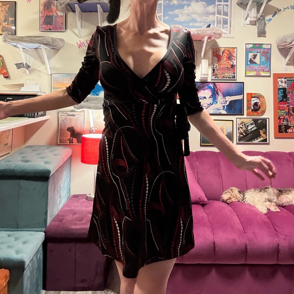Elegant Retro Vintage Black and Red Wrap Dress